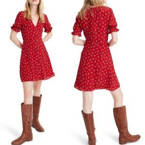 Silk Ruffle-Sleeve Button-Front Dress